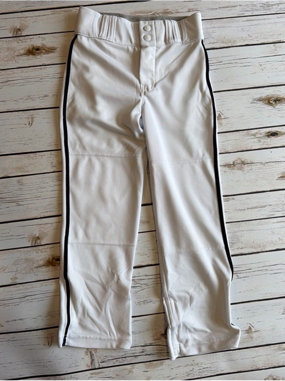 White Baseball Pants with Black Side Stripe Youth Size Small